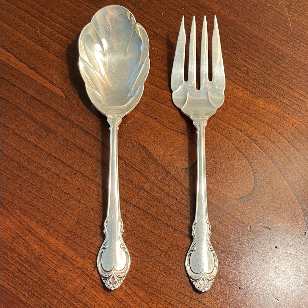 Vintage Deep Silver Serving Spoon and Fork 9”